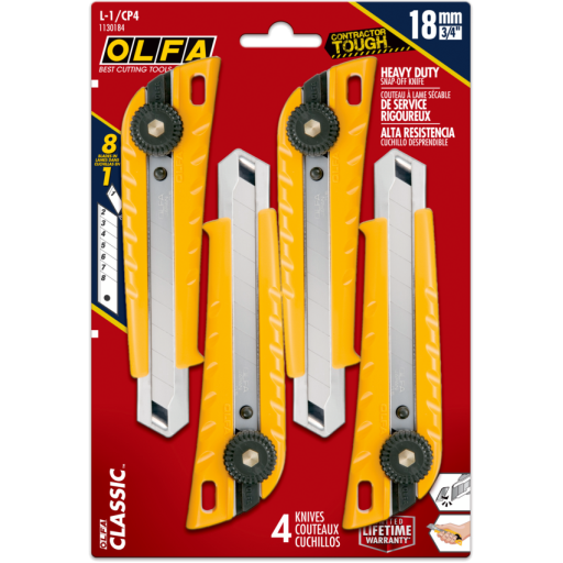 OLFA 18mm L-1/CP4 Ratchet Lock Utility Knife, 4pk