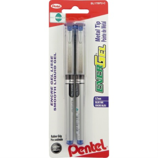 EnerGel Liquid Gel Pen, (0.7mm) Metal Tip, Capped, Blue Ink, 2PC Pack