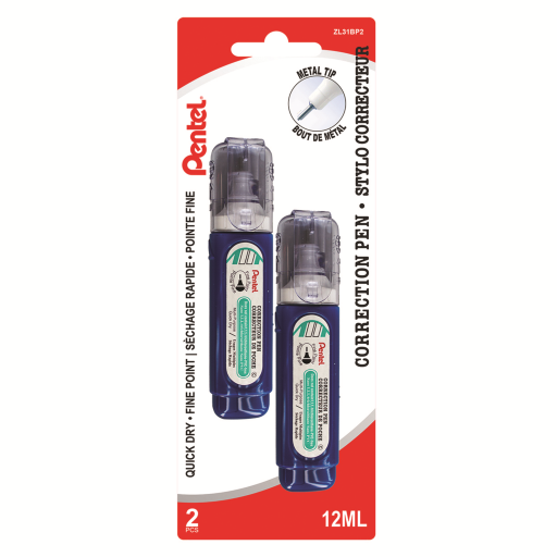 Fine Point Correction Pen (12ML) 2PC Pack, White Correction Ink