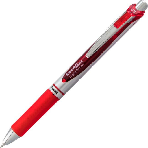 EnerGel Retractable Liquid Gel Pen, (0.3mm) Needle Tip, Red Ink