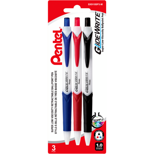 GlideWrite Ballpoint Pen with TechnIFlo Ink, (1.0mm) Bold Point, 3PC Assorted Pack