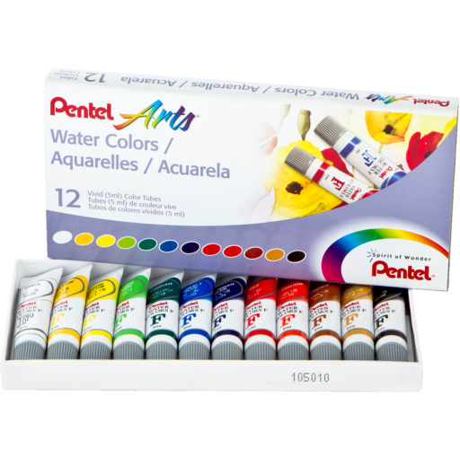 Pentel Arts Water Colours Assorted Colours, 12 Colour Pack