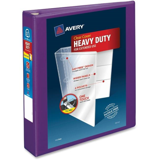 Avery View 1½" HD View Binder, Purple, Gap Free D-Ring, 400 sheet capacity