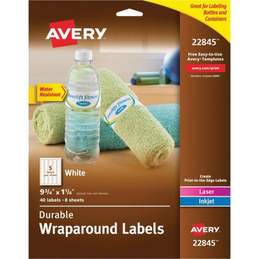 22845 DURABLE WRAPAROUND LABELS, 9 3/4" X 1 1/4", WHITE, 8 S