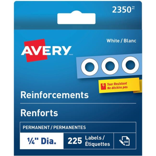 Avery® White Reinforcement Labels ¼" Diameter White / Permanent (2350)