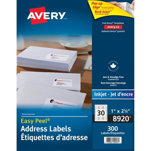8920 WHITE, EASY PEEL, 2 5/8" X 1", PERMANENT, 10 SHEETS/EN