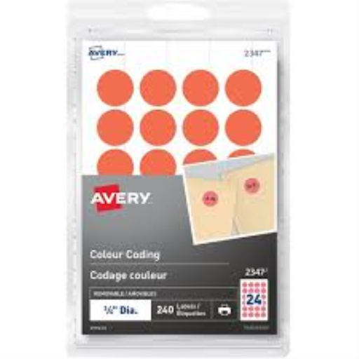 2347 Avery® Removable Colour Coding Labels for Laser Printers, ¾" Neon Red / Removable