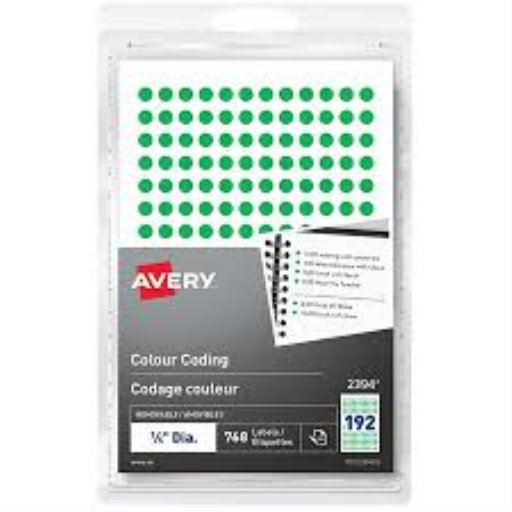 2394 Avery® Removable Colour Coding Labels Handwrite, ¼" Green / Removable