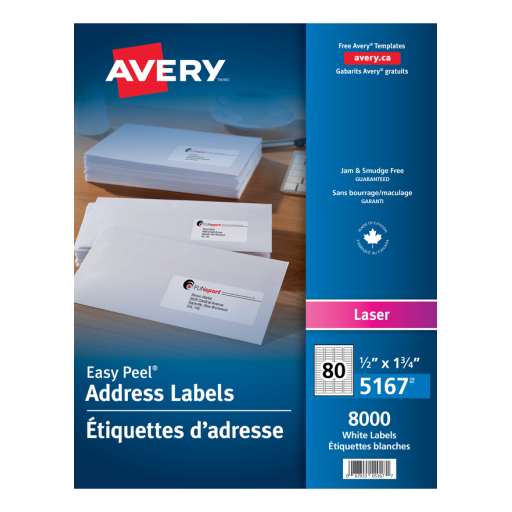 5167 WHITE, EASY PEEL, 1 3/4" X 1/2", PERMANENT, 100 SHEET