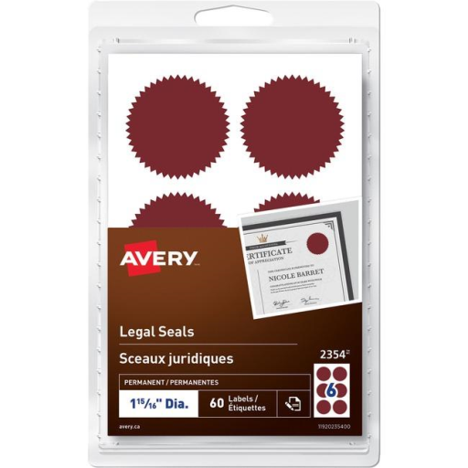 2354 Avery® Legal Seals Handwrite, 1-15/16" Diameter Red / Permanent