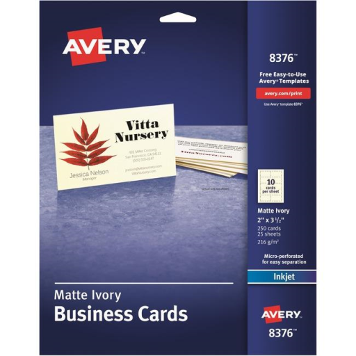 8376 PERFORATED BUSINESS CARDS, IVORY, 2" X 3 1/2", 25 SHEET