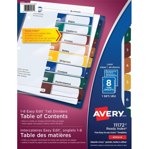 READY INDEX EASY EDIT TABLE OF CONTENTS DIVIDERS, 8 TA