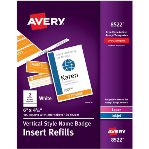 Avery Laser/Inkjet Vertical Style Refills, 6" x 4¼", White Cardstock (Insert, x2 Tickets), 100/box