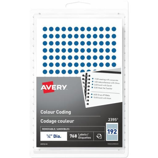 2395 Avery® Removable Colour Coding Labels Handwrite, ¼" Blue / Removable