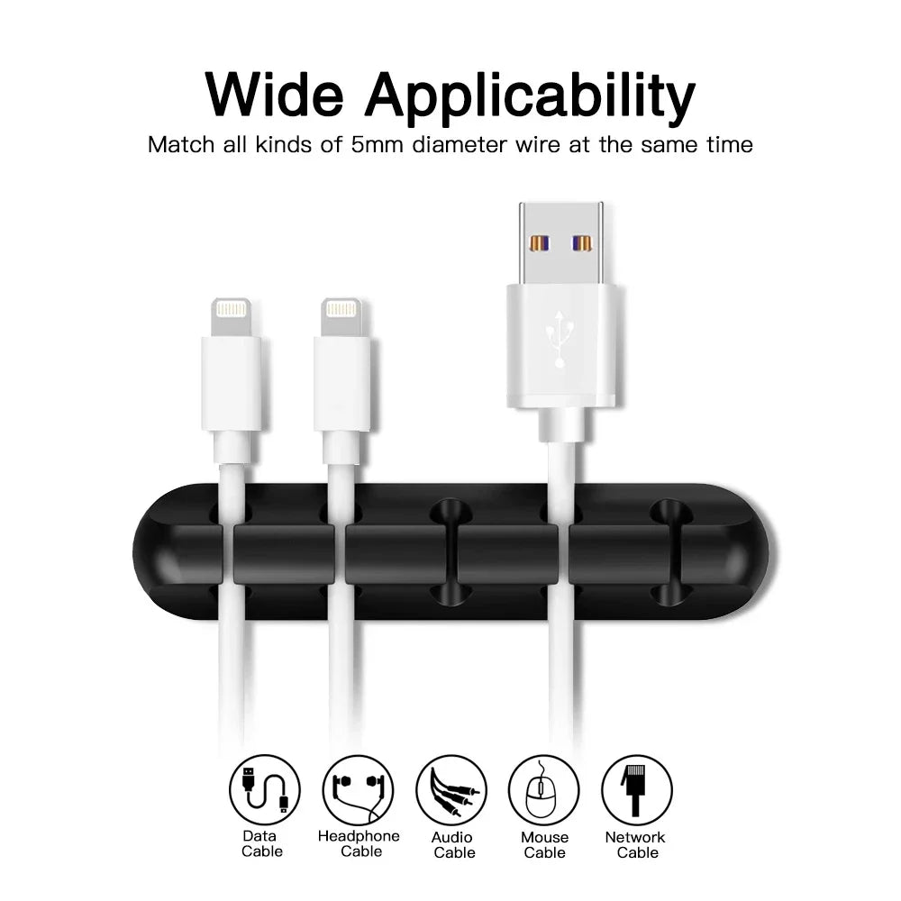 Cable Cord Wire Organizer Silicone USB Cable Winder Management Clips Self Adhesive for Mouse Keyboard Headset Car For iPhone