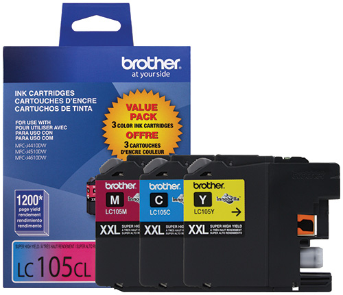 Brother LC1053PKS 3-Pack of Innobella  Colour Ink Cartridges (1 each of Cyan, Magenta, Yellow), Super High Yield (XXL Series) Brother