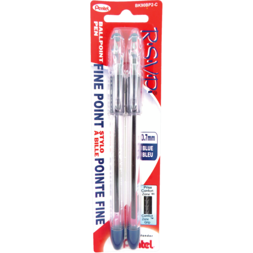 R.S.V.P. Ballpoint Pen, (0.7mm), Blue Ink, 2PC Pack