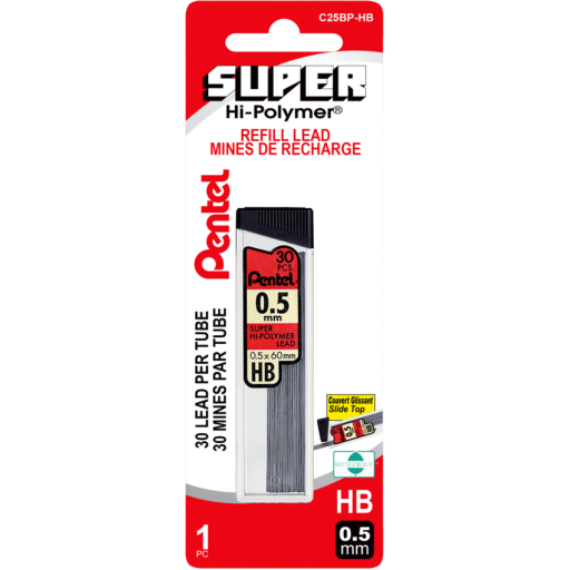 Super Hi-Polymer Lead Refill, 30 Leads Per Tube, HB, 0.5mm, 1PC Pack