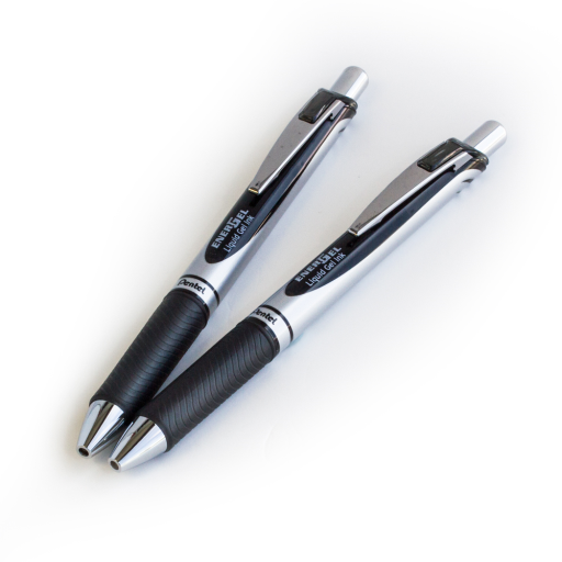 EnerGel Retractable Gel Roller, (0.7mm) Metal Tip, Black Ink, 2PC Pack