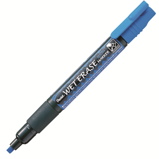 Pentel Arts Wet Erase Chalk Marker, Small Chisel Tip, Blue Ink
