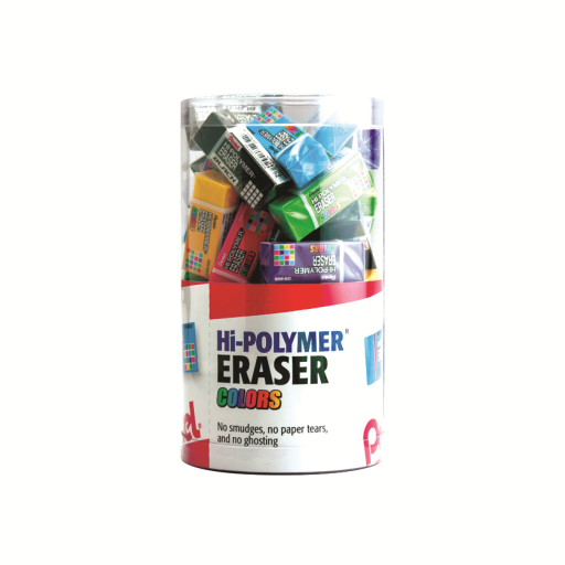 Hi-Polymer Eraser Colours, Small Assorted Colours, 48 Piece Canister Display