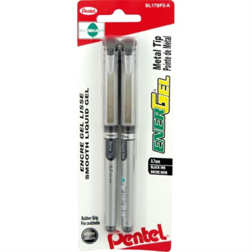 EnerGel Liquid Gel Pen, (0.7mm) Metal Tip, Capped, Black Ink, 2PC Pack