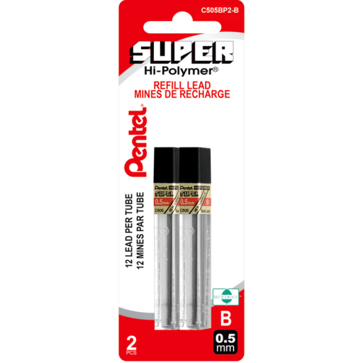 Hi-Polymer Super Lead Refill (0.5mm), B, 12 Leads per Tube, 2PC Pack