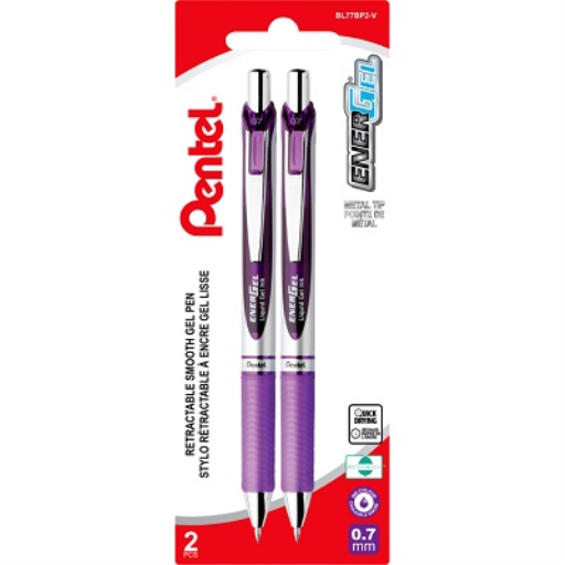EnerGel Retractable Gel Roller, (0.7mm) Metal Tip, Violet Ink, 2PC Pack