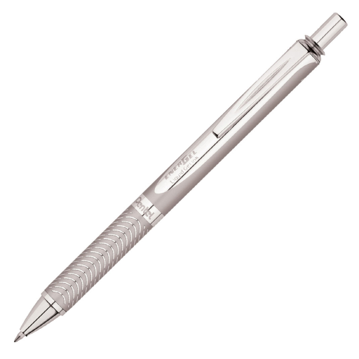 EnerGel Alloy Retractable Liquid Gel Pen, (0.7mm) Metal Tip, Silver Barrel, Black Ink