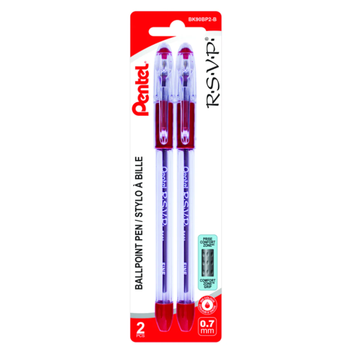 R.S.V.P. Ballpoint Pen, (0.7mm), Red Ink, 2PC Pack