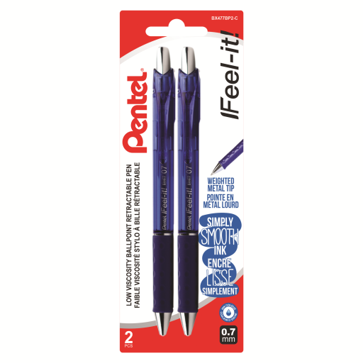 Feel-It! Retractable Ballpoint Pen, (0.7mm), Blue Ink, 2PC Pack