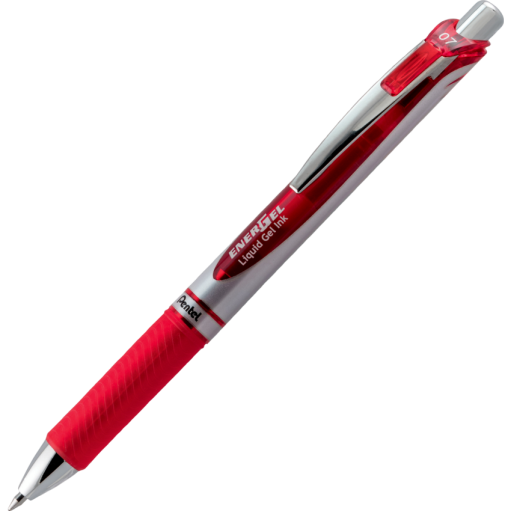 EnerGel Retractable Gel Roller, (0.7mm) Metal Tip, Red Ink