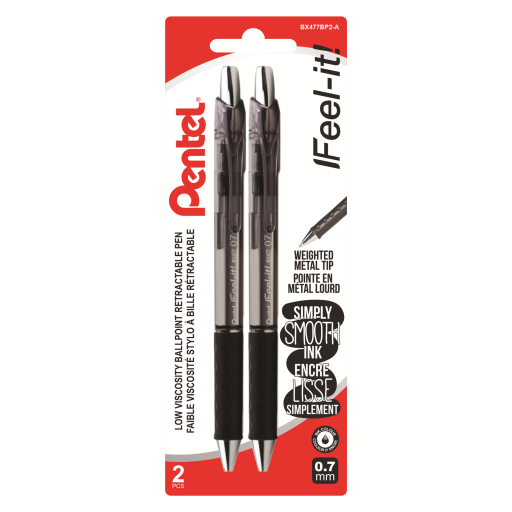 Feel-It! Retractable Ballpoint Pen, (0.7mm), Black Ink, 2PC Pack