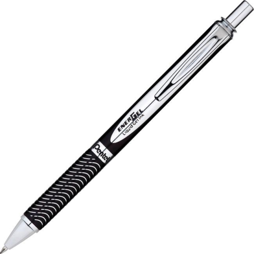 EnerGel Alloy Retractable Liquid Gel Pen, (0.7mm) Metal Tip, Black Barrel, Black Ink