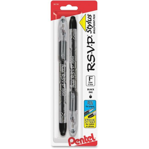 R.S.V.P. Stylus Ballpoint Pen, (0.7mm), Black Ink, 2PC Pack