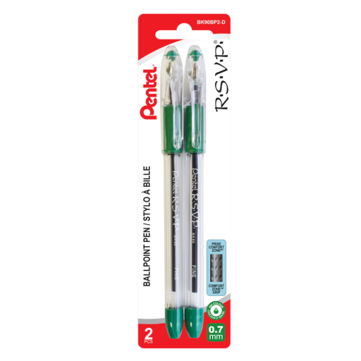 R.S.V.P. Ballpoint Pen, (0.7mm), Green Ink, 2PC Pack