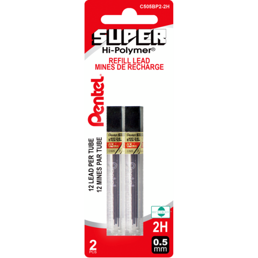 Hi-Polymer Super Lead Refill (0.5mm), 2H, 12 Leads per Tube, 2PC Pack