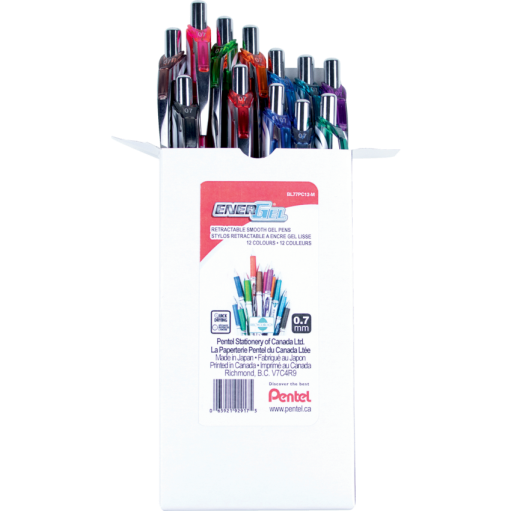 EnerGel Retractable Gel Roller, (0.7mm), Assorted Colours, 12PC Pack