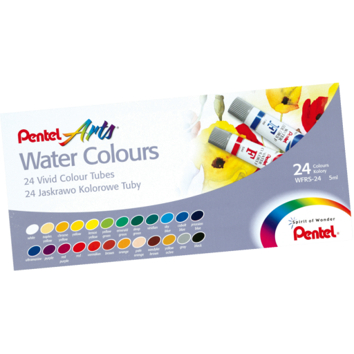 Pentel Arts Water Colours Assorted Colours, 24 Colour Pack