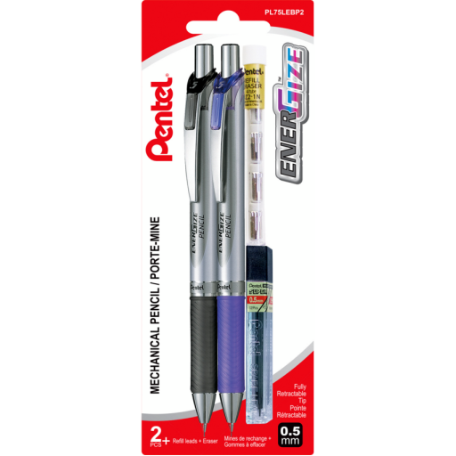 EnerGize Retractable Mechanical Pencil (0.5mm) with Lead and Erasers, 2PC Pack