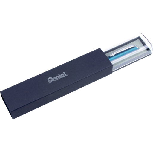 EnerGel Retractable Liquid Gel Pen, (0.7mm) Sky Blue Metal Body, Black Ink, Gift Case