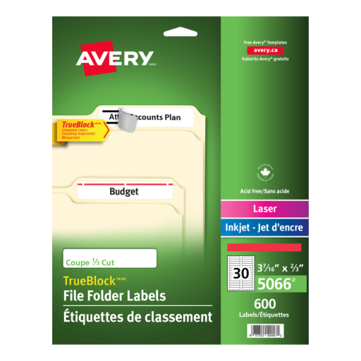 5066 FILING LABELS, TRUEBLOCK, 37/16" X 2/3", PERMANENT, RE