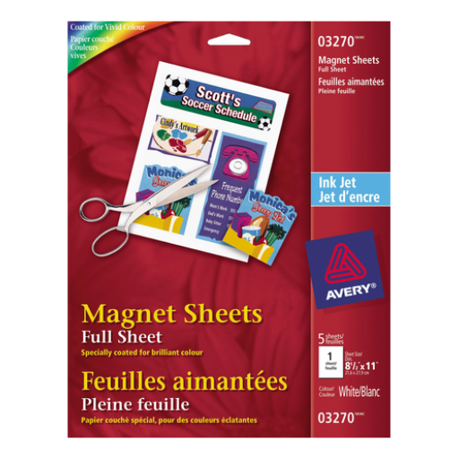 3270 WHITE MAGNET SHEETS, 8 1/2" X 11", 5 SHEETS/ENV.