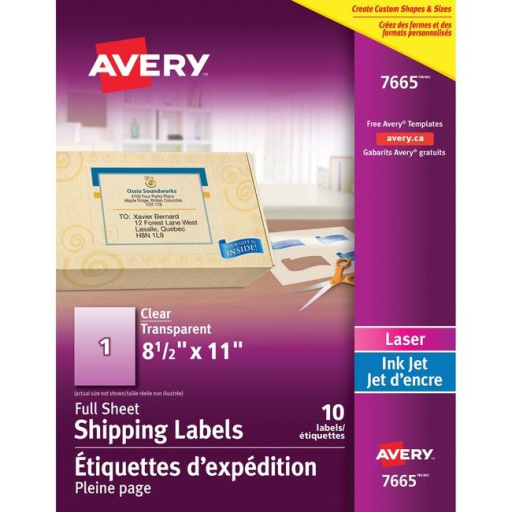 7665 CLEAR 8 1/2" X 11", PERMANENT, 10 SHEETS/ENV., 10 LABEL