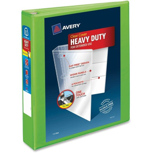 Avery View 1½" HD View Binder, Chartreuse, Gap Free D-Ring, 400 sheet capacity