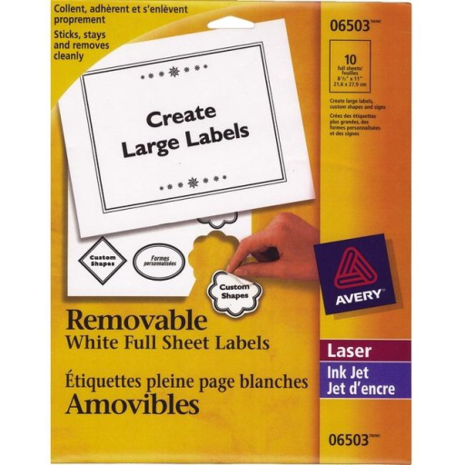 6503 I.D. LABELS, 8 1/2" X 11", REMOVABLE, 10 SHEETS/ENV., 1