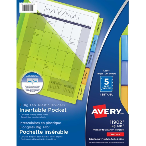 PLASTIC POCKET DIVIDERS, 5 TAB, 1 SET, MULTICOLOUR