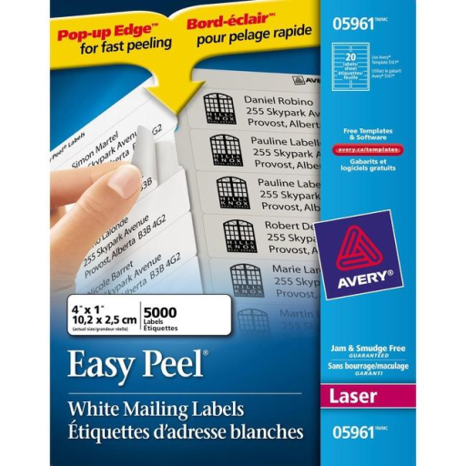 WHITE, EASY PEEL, 4" X 1", PERMANENT,  250 SHEETS/BOX,
