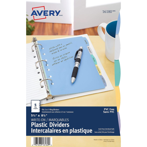 16180 5 1/2" X 8 1/2", DURABLE WRITEON PLASTIC DIVIDER, MUL