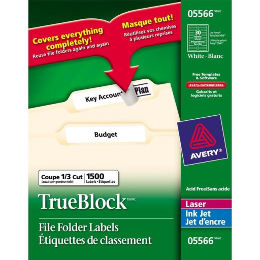 5566 FILING LABELS, TRUEBLOCK, 37/16" X 2/3", PERMANENT, WH